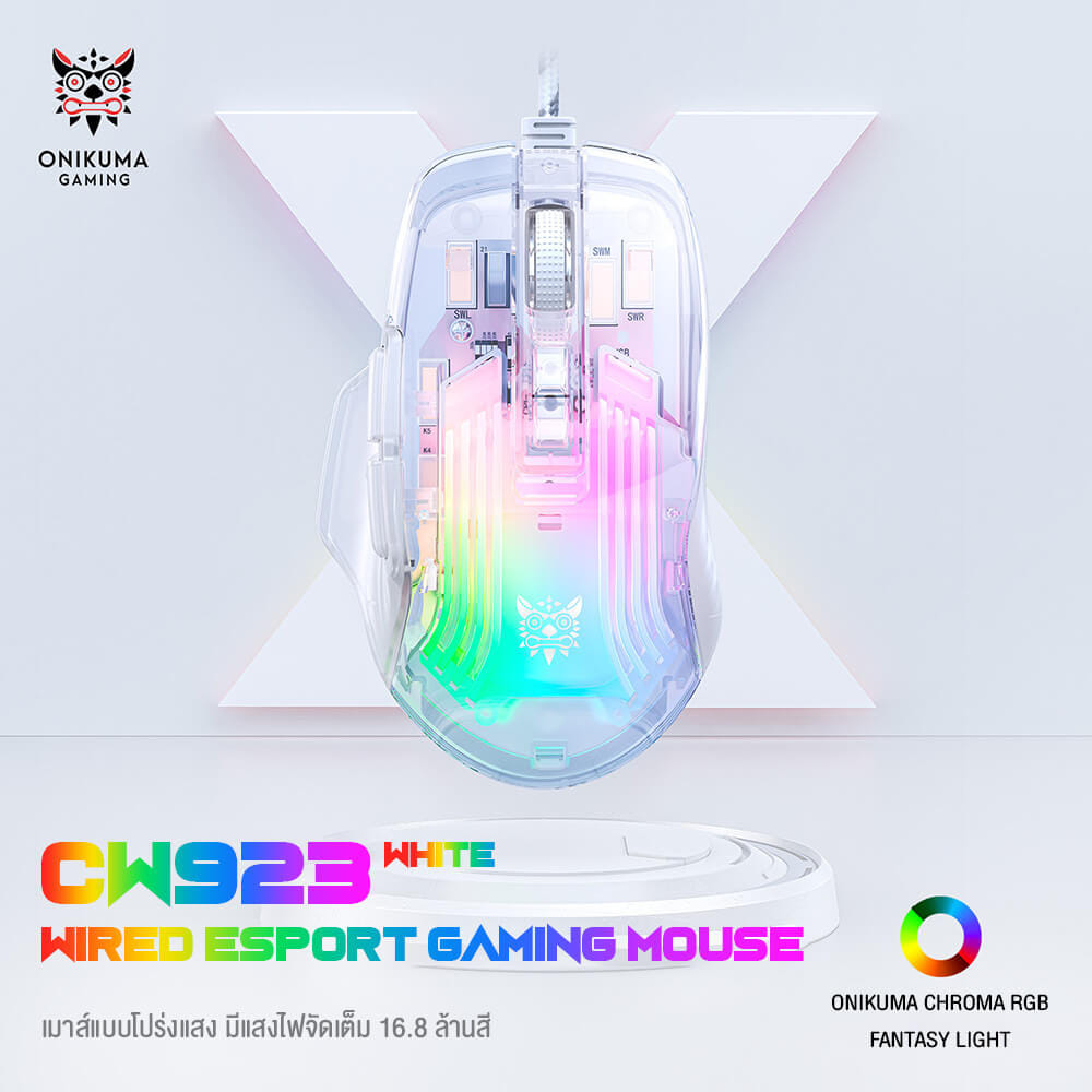 เมาส์เกมมิ่ง ONIKUMA CW923 WIRED ESPORT GAMING MOUSE - โปร่งใส_5